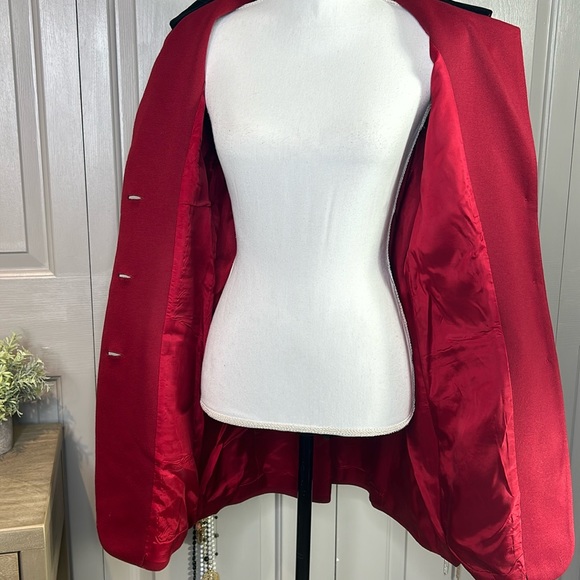 Casual Corner Vintage Velvet Collar Red Black Blazer Oversized Long Size 12 - Picture 3 of 8